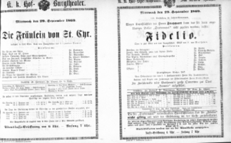 Theaterzettel (Oper und Burgtheater in Wien) 18690929 Seite: 1