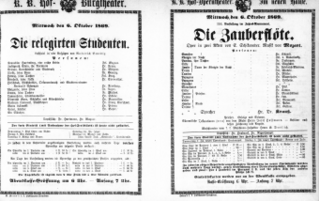 Theaterzettel (Oper und Burgtheater in Wien) 18691006 Seite: 1