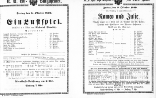 Theaterzettel (Oper und Burgtheater in Wien) 18691008 Seite: 1
