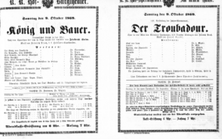 Theaterzettel (Oper und Burgtheater in Wien) 18691009 Seite: 1