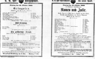 Theaterzettel (Oper und Burgtheater in Wien) 18691012 Seite: 1