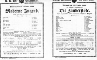 Theaterzettel (Oper und Burgtheater in Wien) 18691013 Seite: 1