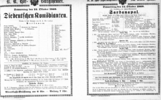 Theaterzettel (Oper und Burgtheater in Wien) 18691014 Seite: 1