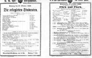 Theaterzettel (Oper und Burgtheater in Wien) 18691017 Seite: 1