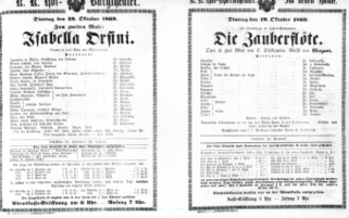 Theaterzettel (Oper und Burgtheater in Wien) 18691019 Seite: 1