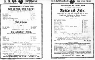 Theaterzettel (Oper und Burgtheater in Wien) 18691021 Seite: 1