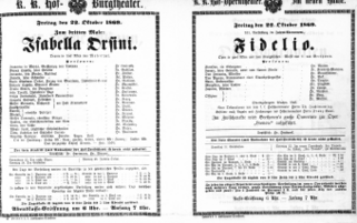 Theaterzettel (Oper und Burgtheater in Wien) 18691022 Seite: 1