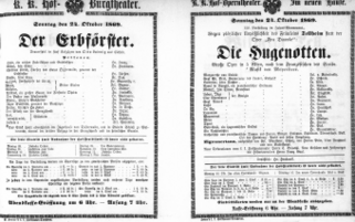 Theaterzettel (Oper und Burgtheater in Wien) 18691024 Seite: 1