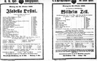 Theaterzettel (Oper und Burgtheater in Wien) 18691025 Seite: 1