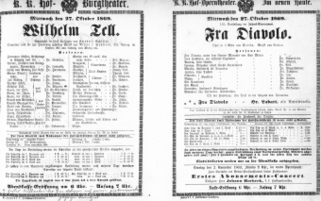Theaterzettel (Oper und Burgtheater in Wien) 18691027 Seite: 1