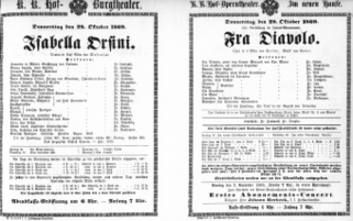 Theaterzettel (Oper und Burgtheater in Wien) 18691028 Seite: 1