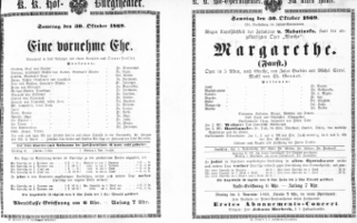 Theaterzettel (Oper und Burgtheater in Wien) 18691030 Seite: 1