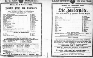 Theaterzettel (Oper und Burgtheater in Wien) 18691101 Seite: 1