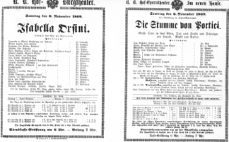 Theaterzettel (Oper und Burgtheater in Wien) 18691106 Seite: 1