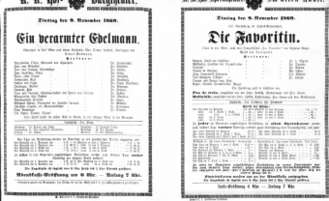 Theaterzettel (Oper und Burgtheater in Wien) 18691109 Seite: 1