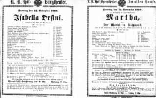 Theaterzettel (Oper und Burgtheater in Wien) 18691113 Seite: 1
