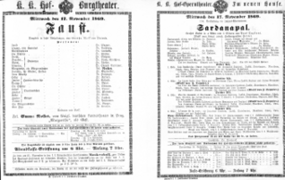 Theaterzettel (Oper und Burgtheater in Wien) 18691117 Seite: 1
