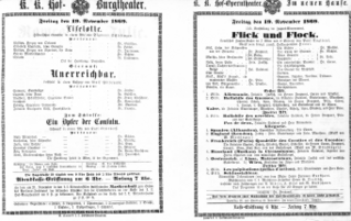 Theaterzettel (Oper und Burgtheater in Wien) 18691119 Seite: 1