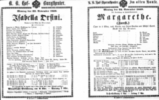Theaterzettel (Oper und Burgtheater in Wien) 18691122 Seite: 1