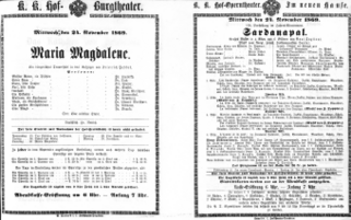 Theaterzettel (Oper und Burgtheater in Wien) 18691124 Seite: 1