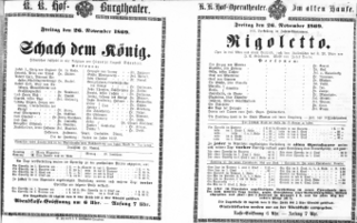 Theaterzettel (Oper und Burgtheater in Wien) 18691126 Seite: 1