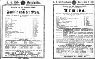 Theaterzettel (Oper und Burgtheater in Wien) 18691128 Seite: 1