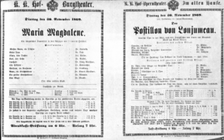 Theaterzettel (Oper und Burgtheater in Wien) 18691130 Seite: 1
