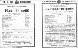 Theaterzettel (Oper und Burgtheater in Wien) 18691201 Seite: 1