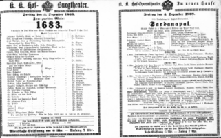 Theaterzettel (Oper und Burgtheater in Wien) 18691203 Seite: 1