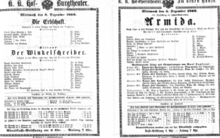 Theaterzettel (Oper und Burgtheater in Wien) 18691208 Seite: 1