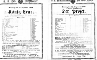 Theaterzettel (Oper und Burgtheater in Wien) 18691212 Seite: 1