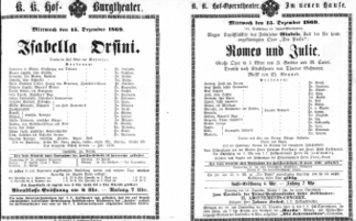 Theaterzettel (Oper und Burgtheater in Wien) 18691215 Seite: 1