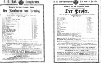Theaterzettel (Oper und Burgtheater in Wien) 18691219 Seite: 1