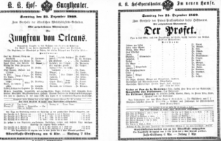 Theaterzettel (Oper und Burgtheater in Wien) 18691225 Seite: 1