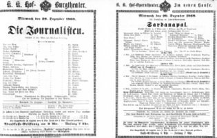 Theaterzettel (Oper und Burgtheater in Wien) 18691229 Seite: 1