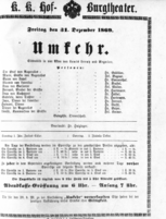 Theaterzettel (Oper und Burgtheater in Wien) 18691231 Seite: 1