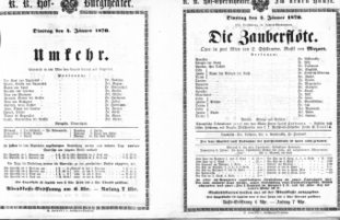 Theaterzettel (Oper und Burgtheater in Wien) 18700104 Seite: 1