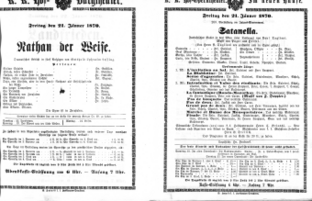 Theaterzettel (Oper und Burgtheater in Wien) 18700121 Seite: 1