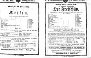 Theaterzettel (Oper und Burgtheater in Wien) 18700124 Seite: 1