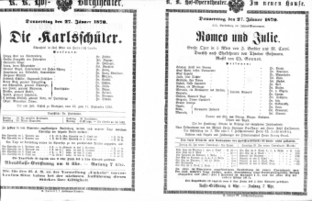 Theaterzettel (Oper und Burgtheater in Wien) 18700127 Seite: 1