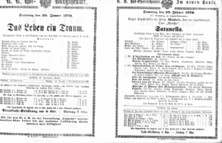 Theaterzettel (Oper und Burgtheater in Wien) 18700129 Seite: 1