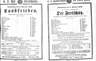 Theaterzettel (Oper und Burgtheater in Wien) 18700203 Seite: 1