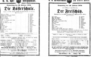 Theaterzettel (Oper und Burgtheater in Wien) 18700210 Seite: 1