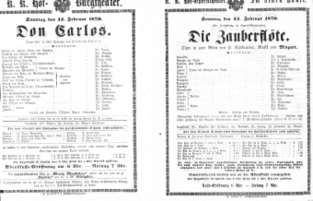 Theaterzettel (Oper und Burgtheater in Wien) 18700213 Seite: 1
