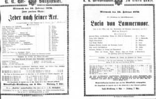 Theaterzettel (Oper und Burgtheater in Wien) 18700216 Seite: 1