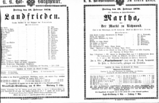 Theaterzettel (Oper und Burgtheater in Wien) 18700218 Seite: 1