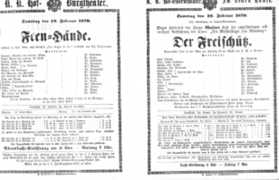 Theaterzettel (Oper und Burgtheater in Wien) 18700219 Seite: 1