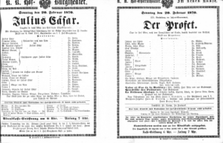 Theaterzettel (Oper und Burgtheater in Wien) 18700220 Seite: 1