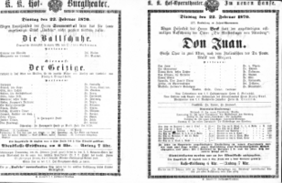 Theaterzettel (Oper und Burgtheater in Wien) 18700222 Seite: 1