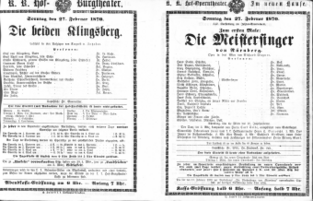 Theaterzettel (Oper und Burgtheater in Wien) 18700227 Seite: 1